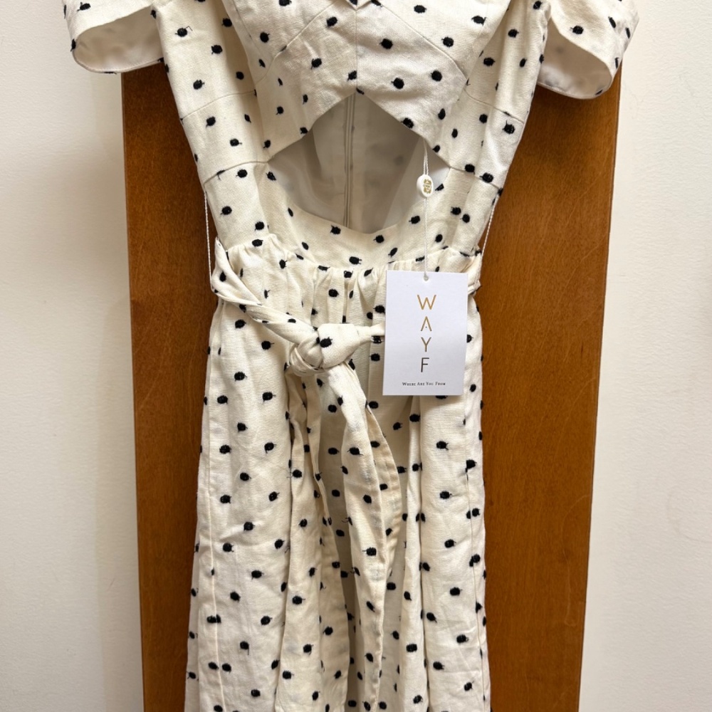 NWT WAYF Polka Dot, Cutout, Off-the-Shoulder, Linen Blend, Minidress Size SMALL - Picture 7 of 8
